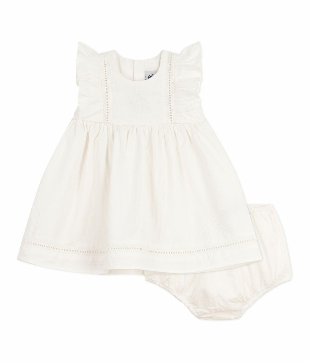 Petit Bateau - 2pc-Set - Baby Girl's Sleeveless Dress & Bloomers - Ecume White