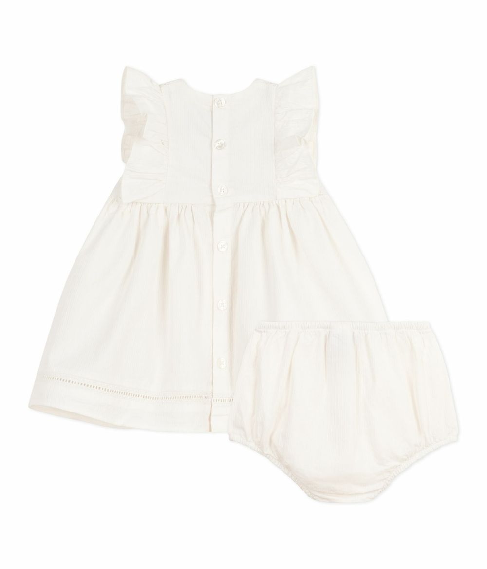 Petit Bateau - 2pc-Set - Baby Girl's Sleeveless Dress & Bloomers - Ecume White
