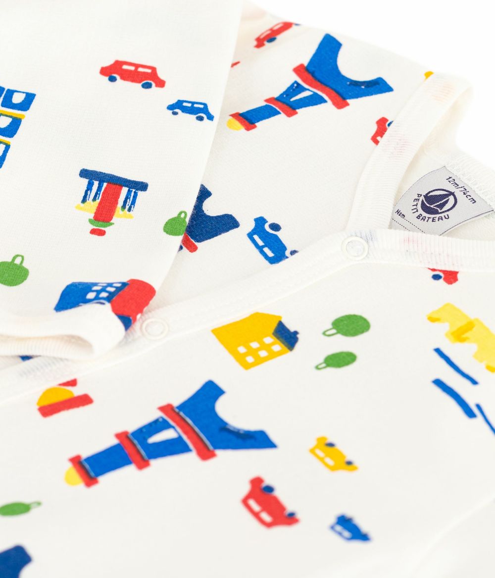 Petit Bateau - Baby's Paris Printed Pyjama Sleepsuit - Marshmallow White/Multicolor