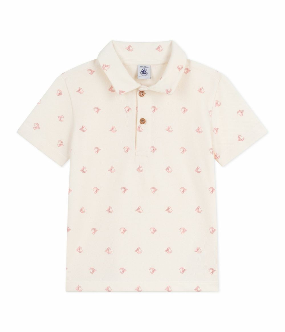 Petit Bateau - Boys' Short Sleeves Printed Polo Shirt - Milk/Pompei