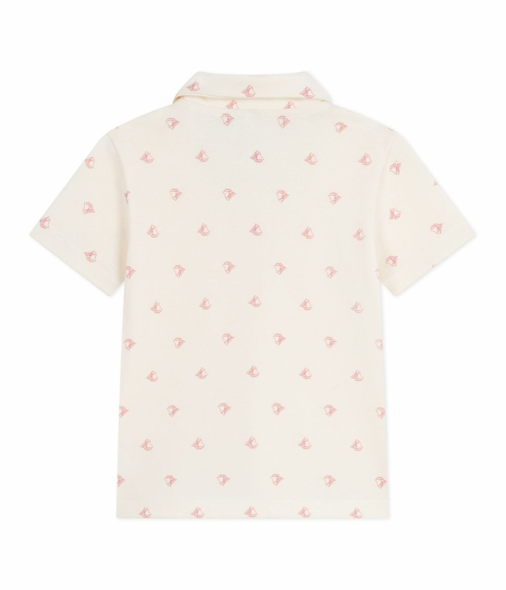Petit Bateau - Boys' Short Sleeves Printed Polo Shirt - Milk/Pompei