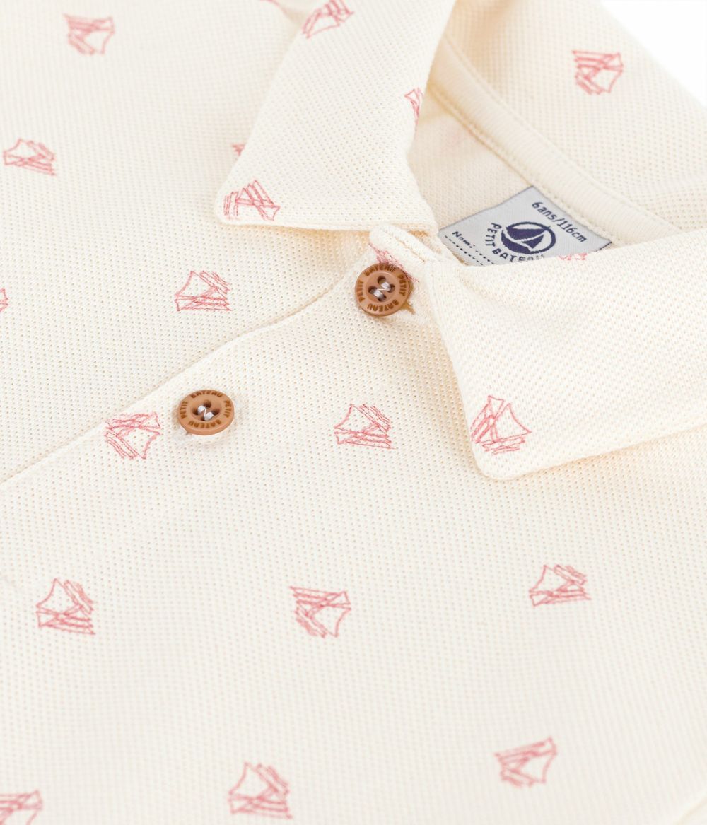 Petit Bateau - Boys' Short Sleeves Printed Polo Shirt - Milk/Pompei