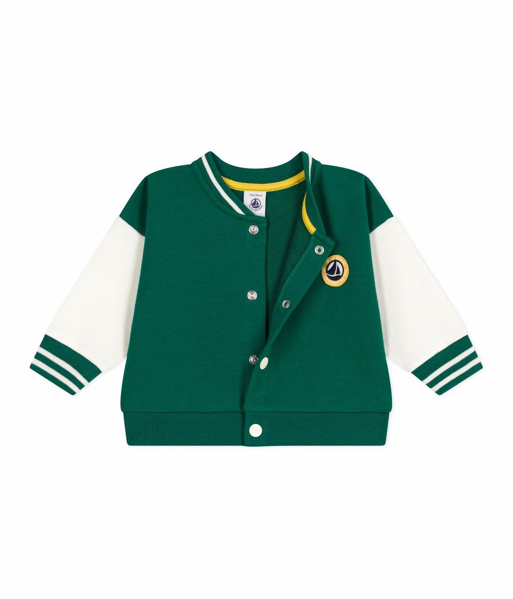 Petit Bateau - Baby Boy's Varsity-Style Jacket - Evergreen Green/Milk White