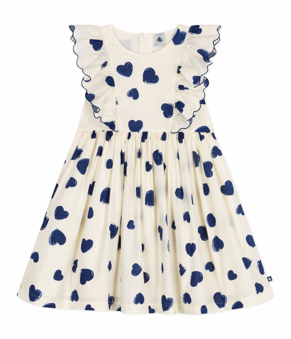 Petit Bateau - Girl's Heart Printed Sleeveless Cotton Dress - Soir White/Blue