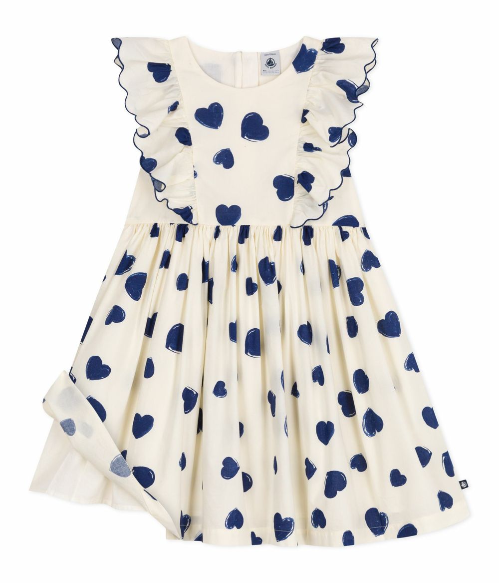 Petit Bateau - Girl's Heart Printed Sleeveless Cotton Dress - Soir White/Blue