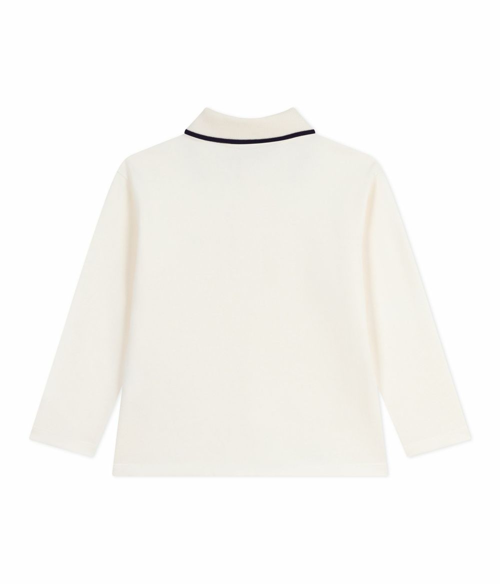Petit Bateau - Boy's Long Sleeved Printed Cotton Polo Shirt - Milk