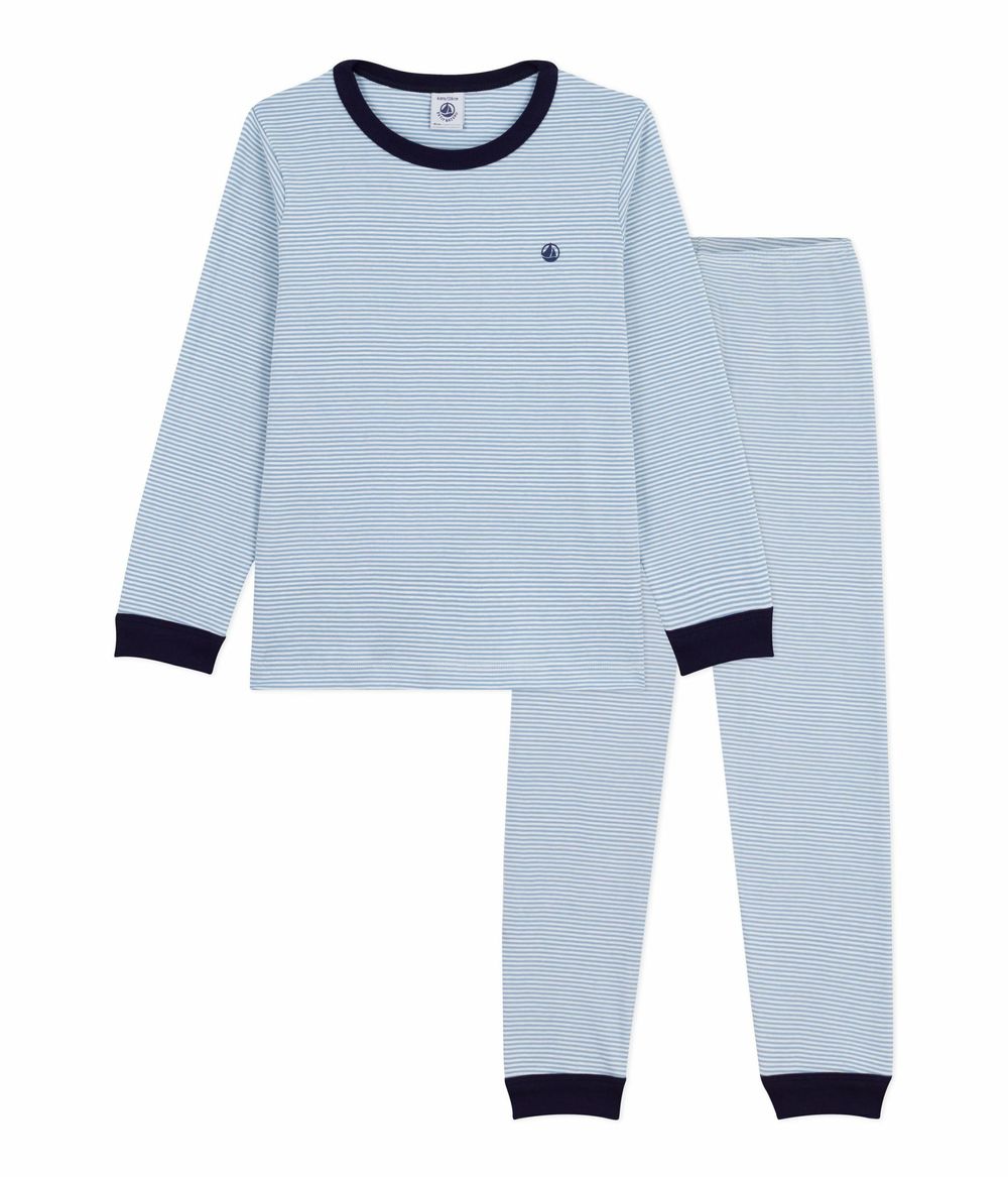 Petit Bateau - 2pc-Set - Boys' Stripy Cotton Pyjama - Adriatic/Marshmallow
