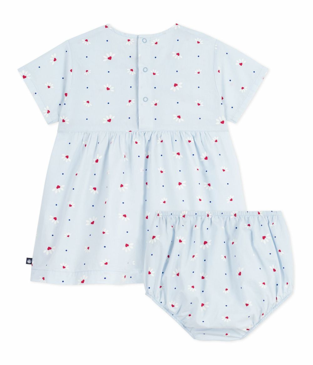 Petit Bateau - Babies' Short Sleeved Printed Cotton Dress With Bloomers - Fraicheur Blue/Multicolor