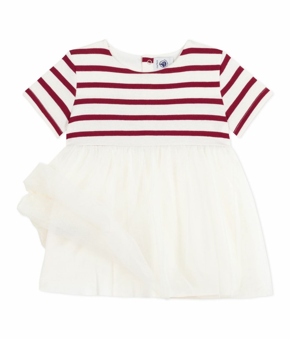 Petit Bateau - Babies' Short Sleeved Dress - Amarante White/Red