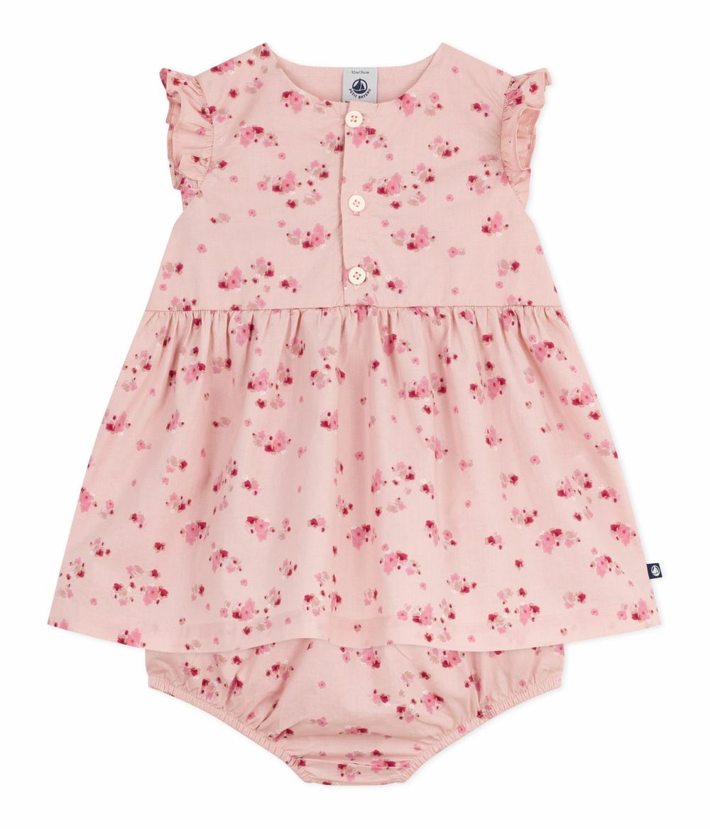 Petit Bateau - 2pc-Set - Baby Girl' Sleeveless Dress With Bloomers - Joli Pink/Multicolor