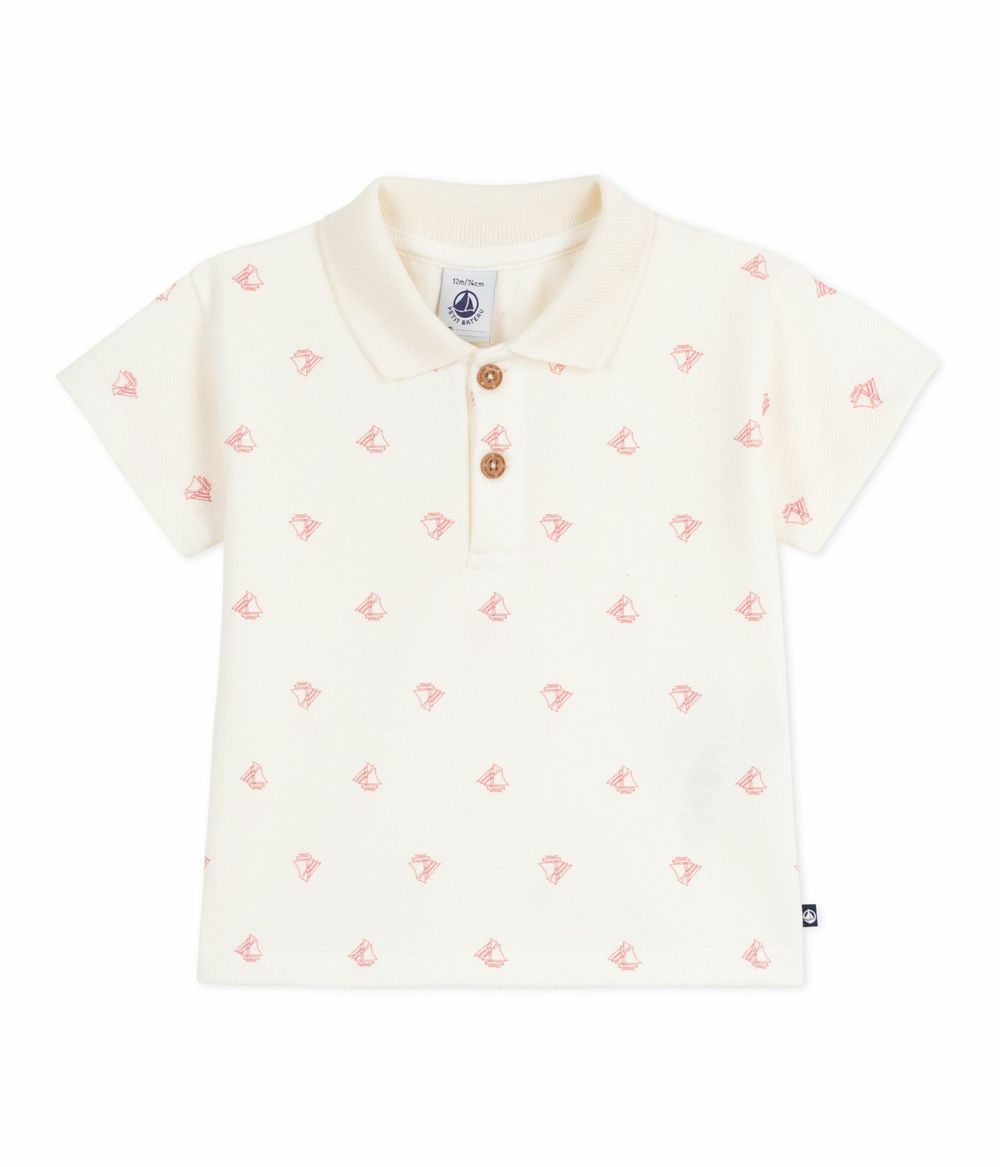 Petit Bateau - Babies' Short-Sleeved Vintage Boats Printed Polo Shirt - Pompei White/Red