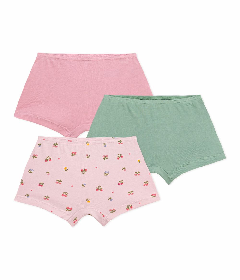 Petit Bateau - 3pc-Set - Girl's Cotton Shorties - Pink/Green