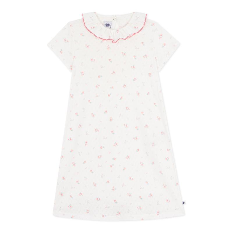 Petit Bateau - Girl's Floral Print Openwork Nightdress - Marshmallow White