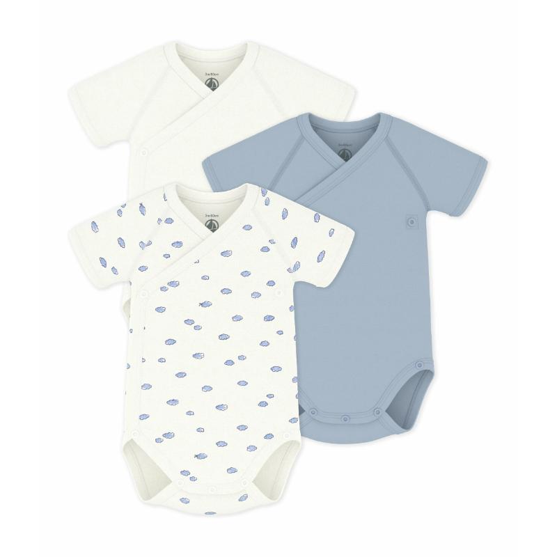 Petit Bateau - 3pc-Set - Babies' Short Sleeved Printed Wrapover Bodysuit - Multicolor