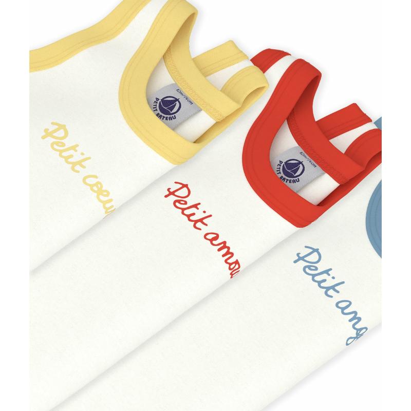 Petit Bateau - 3pc-Set - Babies Plain Sleeveless Cotton Bodysuits - Multicolor