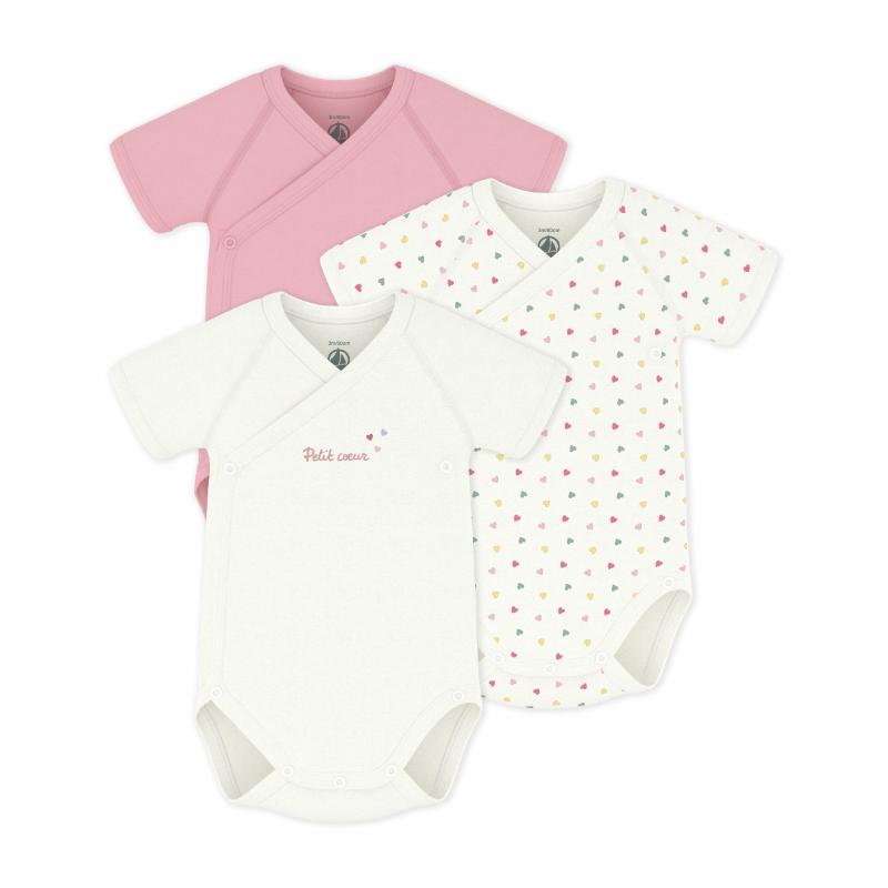 Petit Bateau - 3pc-Set - Babies Short Sleeved Printed Cotton Wrapover Bodysuits - Multicolor