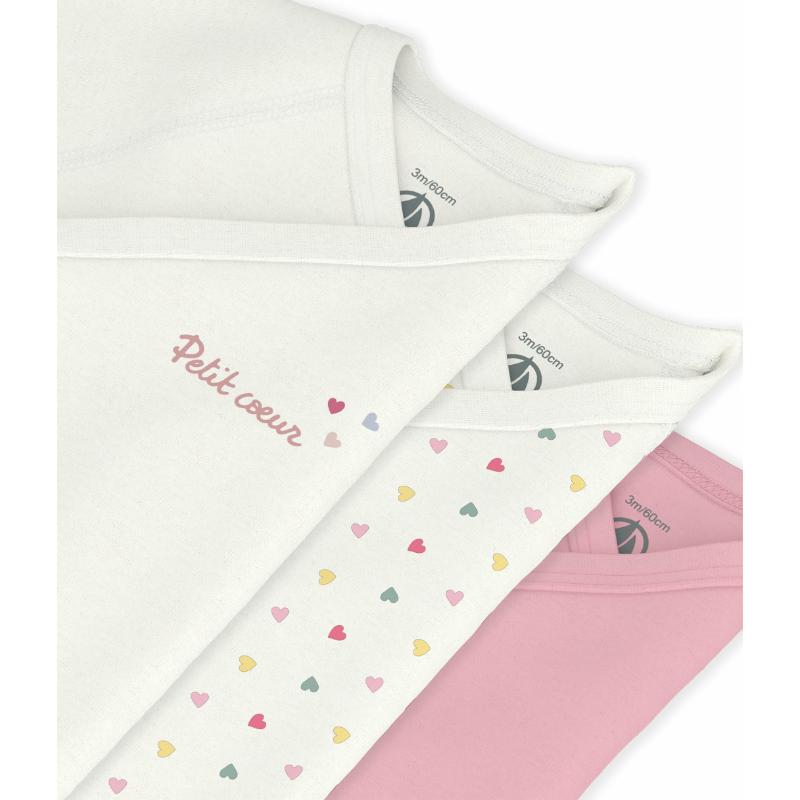 Petit Bateau - 3pc-Set - Babies Short Sleeved Printed Cotton Wrapover Bodysuits - Multicolor