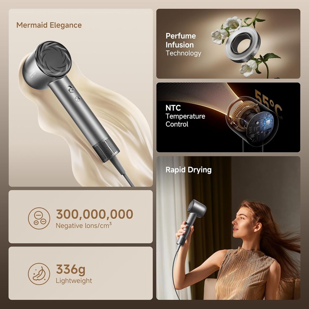 Dreame - Glory Mix High Speed Hair Dryer - 110.000 Rpm Brushless Motor - Ultra Lightweight 336g - Black