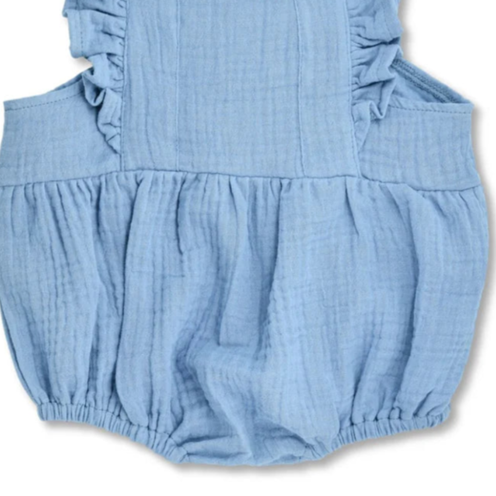 Apple Park - Muslin Flutter Sleeve Romper - Blue