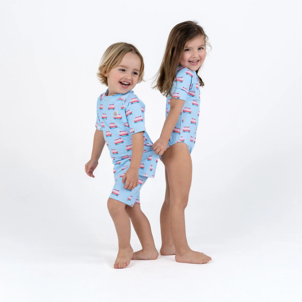 Badawii Beachwear - Girl's Short Sleeves UV Swimsuit - Blue