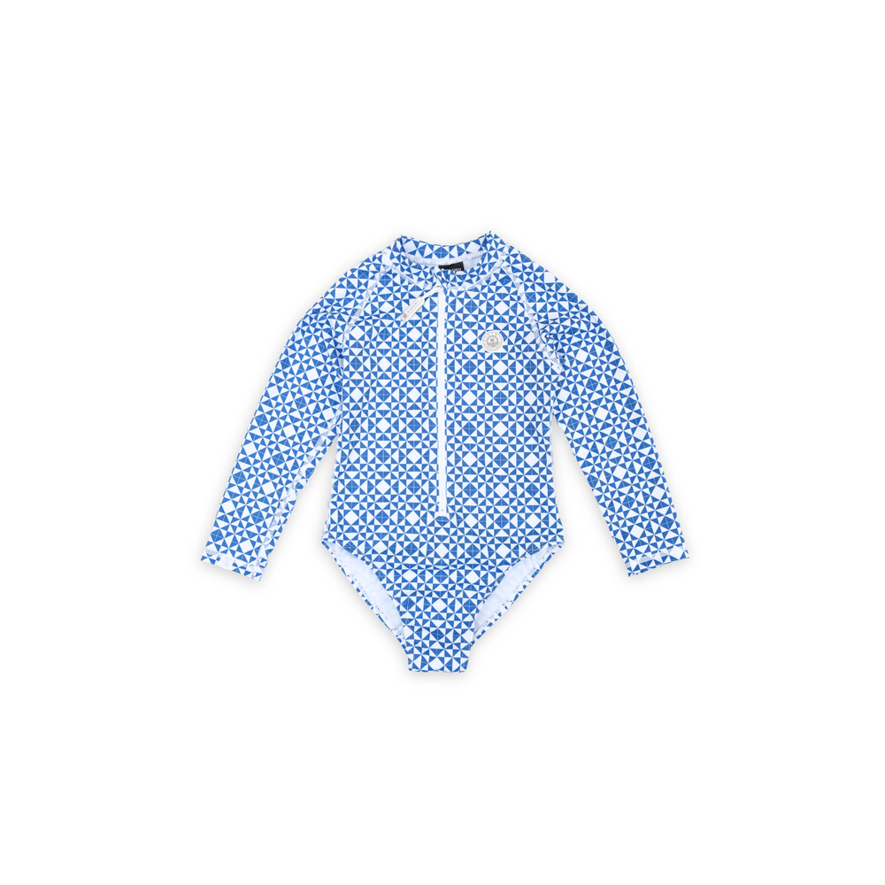 Badawii Beachwear - Girl's Long Sleeves Swimsuit - Mediterranean Tiles