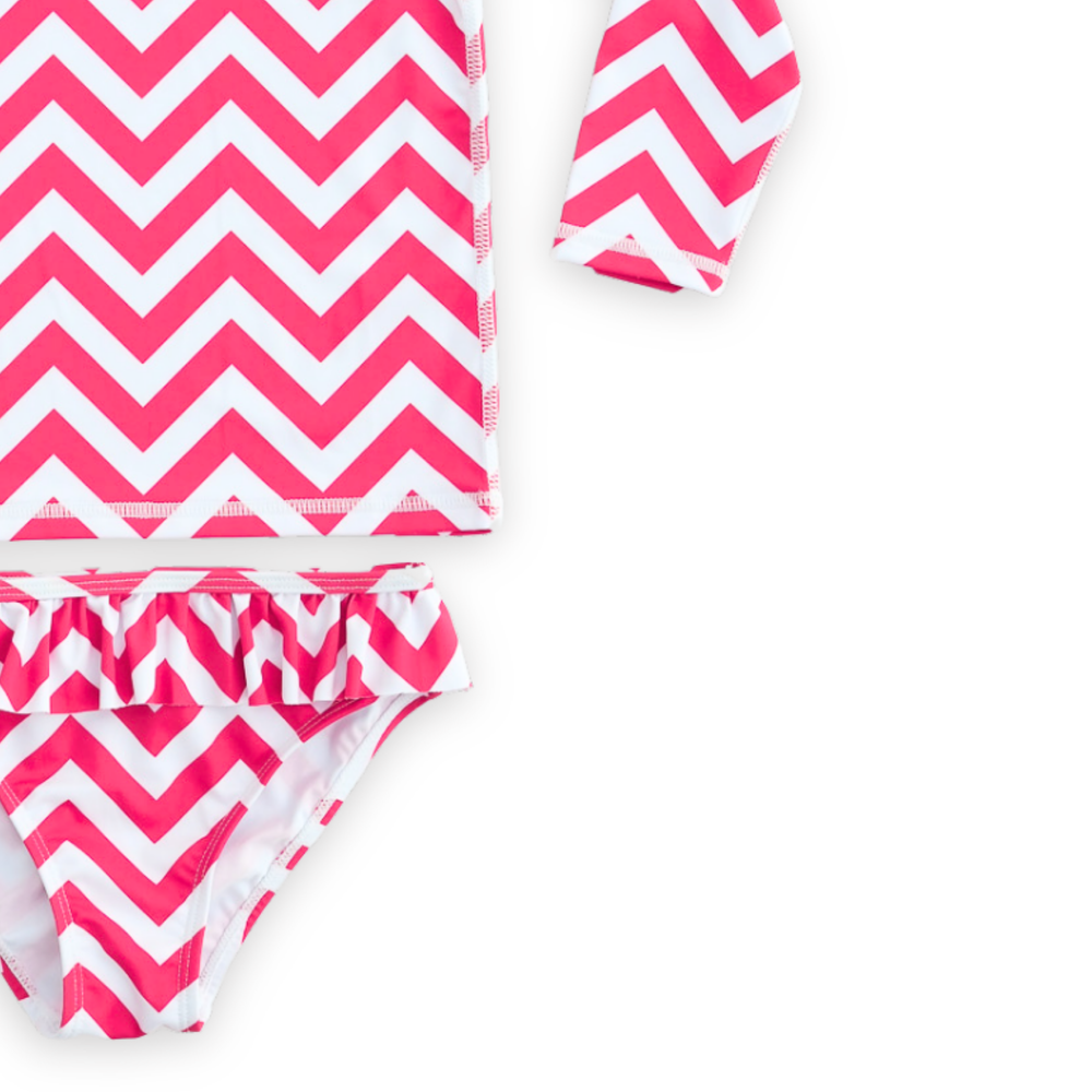 Badawii Beachwear - 2pc-Set - Girl's Swim Top & Ruffle Bottoms - Zigzag Riviera
