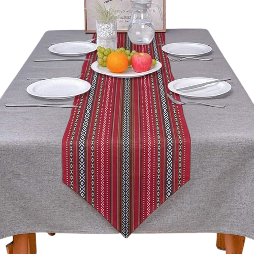 Mindset Arabic Art Inspired Linen Burlap Table Runner - Red