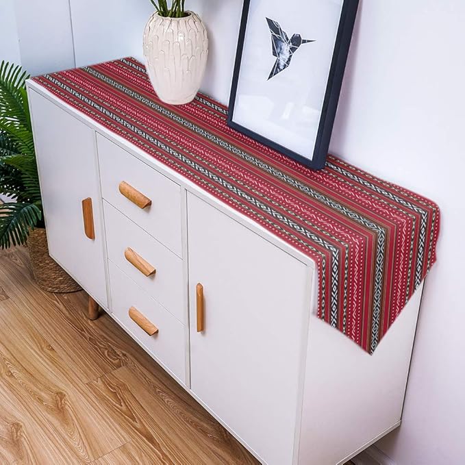 Mindset Arabic Art Inspired Linen Burlap Table Runner - Red