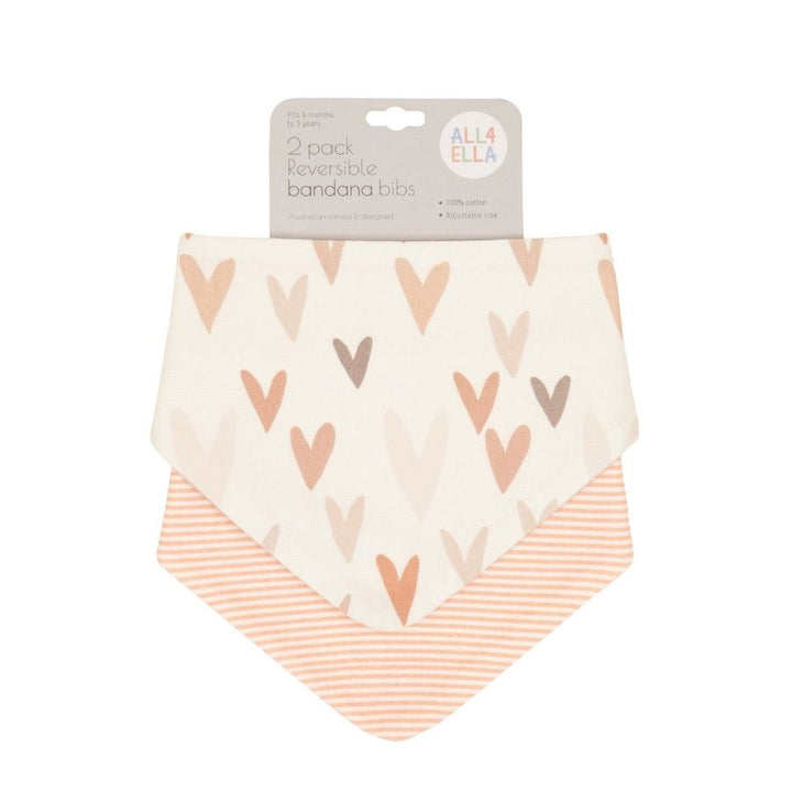 All4Ella - Reversible Bandana Bibs - Hearts - 2 Pcs