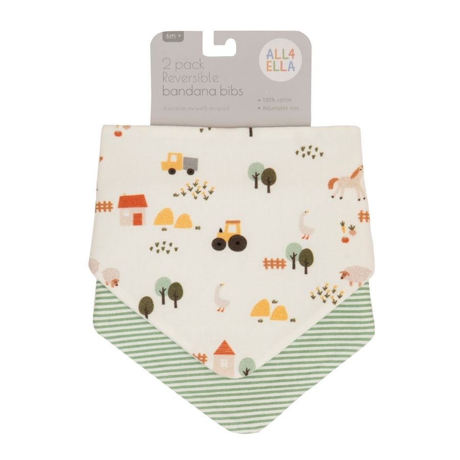 All4Ella - Reversible Bandana Bibs - Country Farm - 2 Pcs