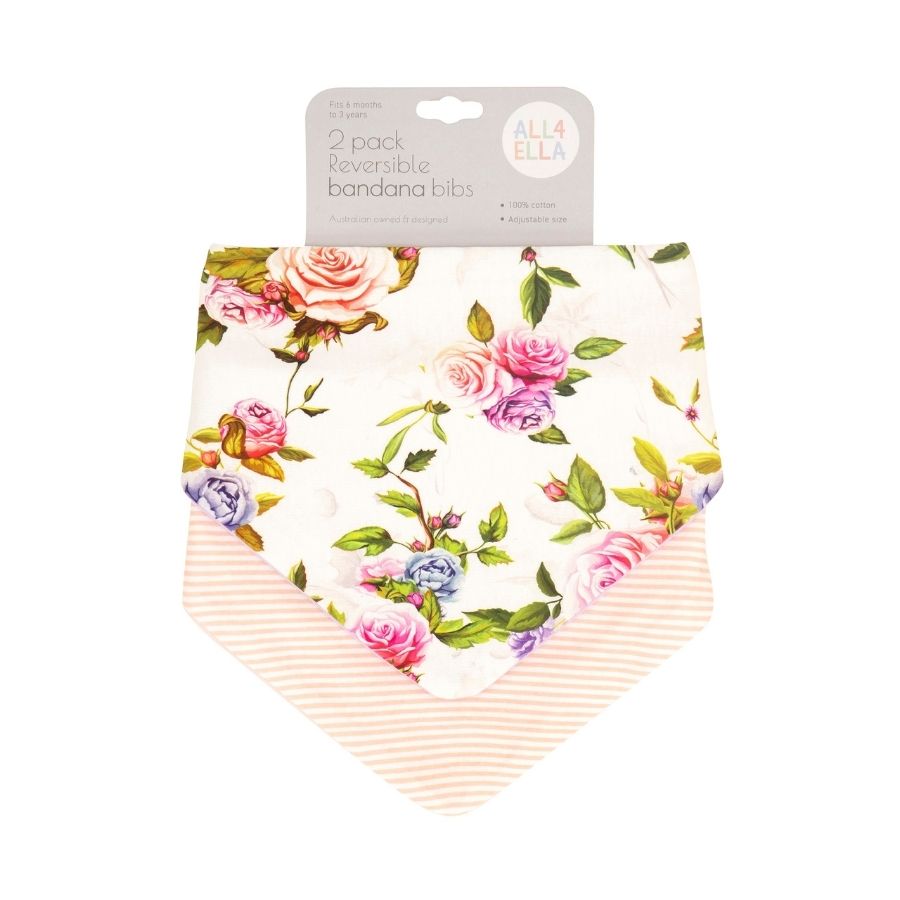 All4Ella - Reversible Bandana Bibs - Rose - 2 Pcs