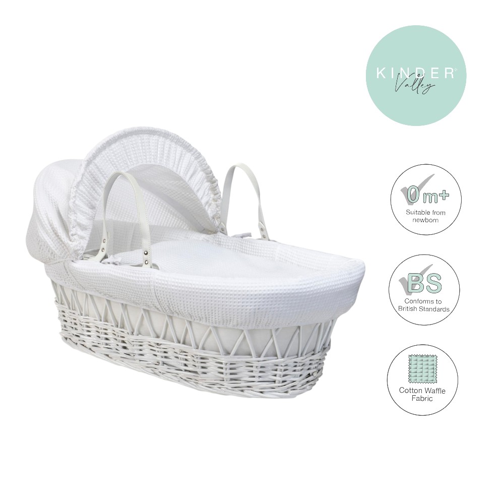Kinder Valley - White Waffle Wicker Moses Basket - White