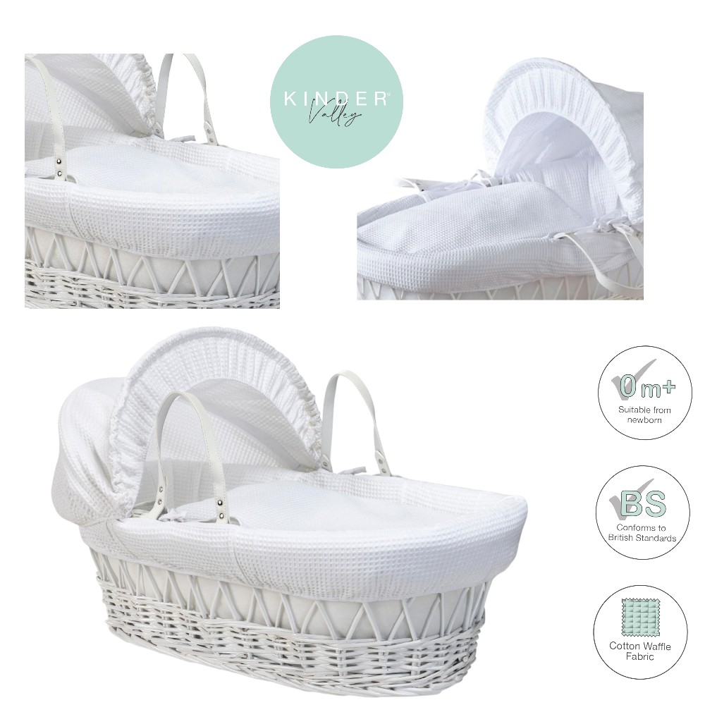 Kinder Valley - White Waffle Wicker Moses Basket - White