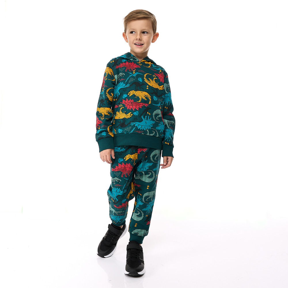 Victor and Jane - 2pc-Set - Dinosaur Printed Hoodie And Joggers - Dark Green