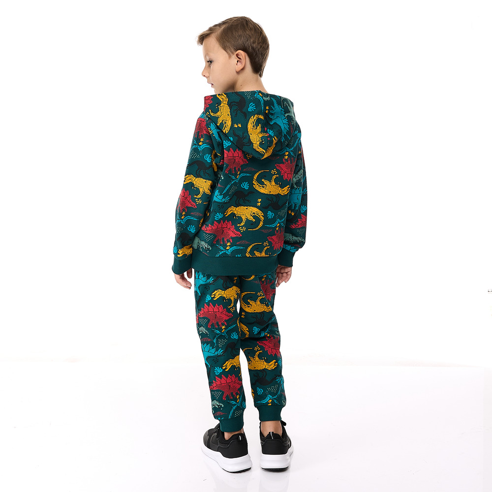 Victor and Jane - 2pc-Set - Dinosaur Printed Hoodie And Joggers - Dark Green