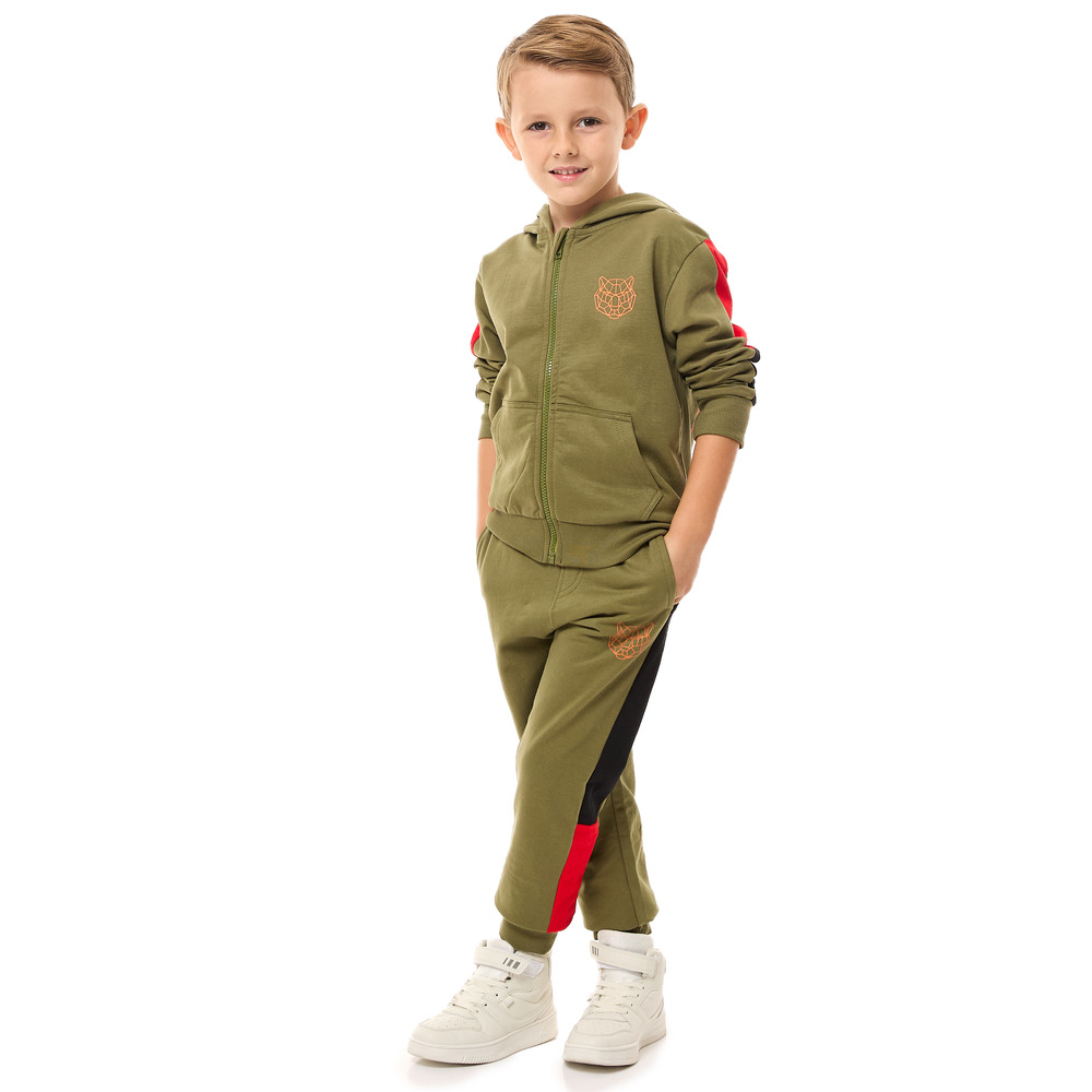 Victor and Jane - Boys' Fullzipper Hoodie & Jogger 2-Piece Set - Olive