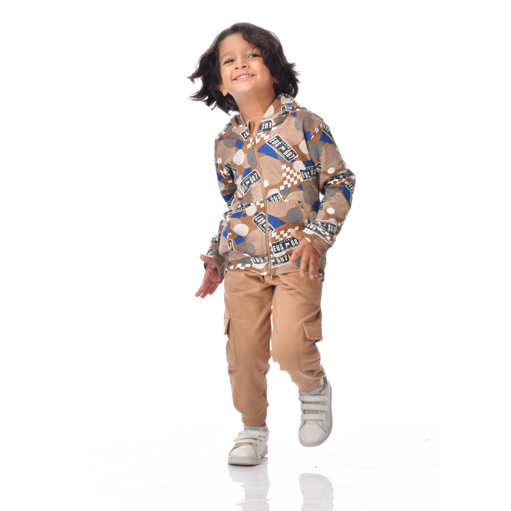 Victor and Jane - 2pc-Set - Printed Hoodie And Joggers - Brown