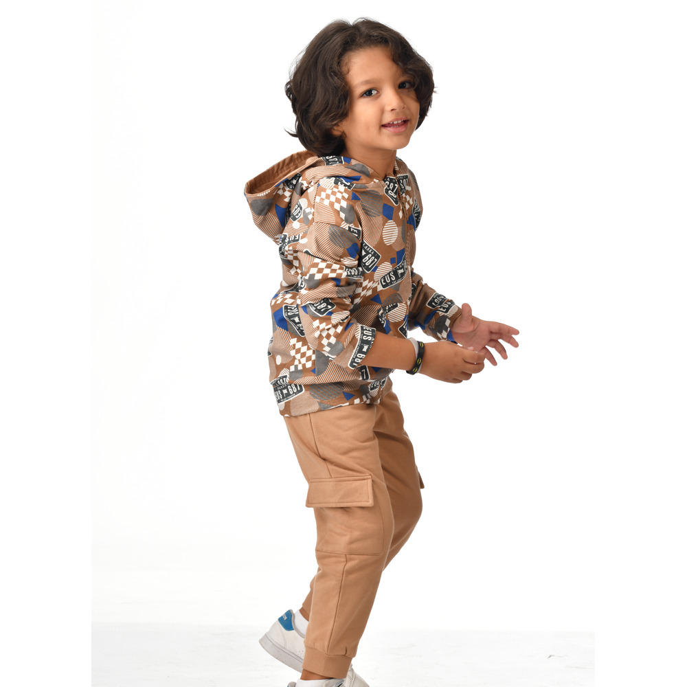 Victor and Jane - 2pc-Set - Printed Hoodie And Joggers - Brown