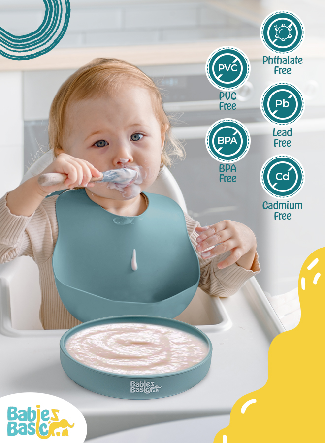 Babies Basic - Silicone Baby Feeding Set - Blue - 3 Pcs