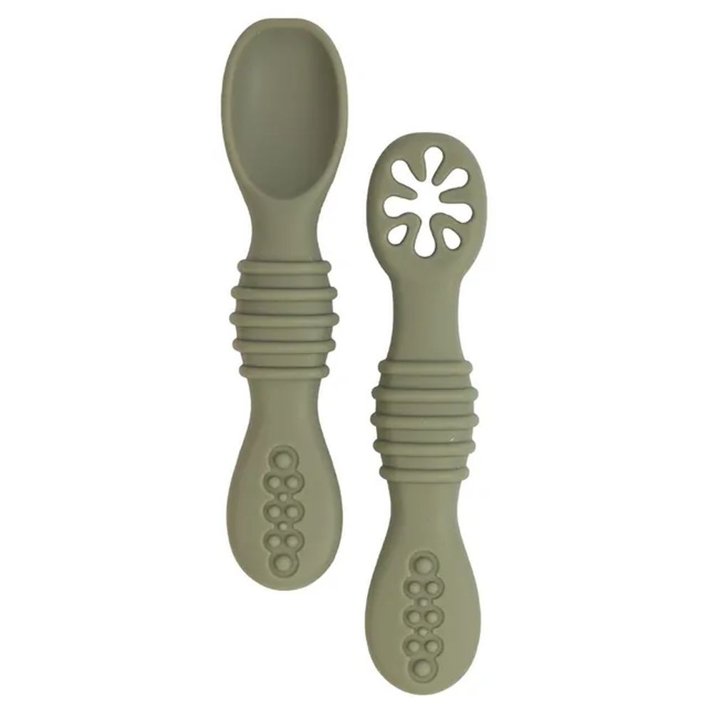 Babies Basic First Stage Training Silicone Spoon With Masher - Bottle Green