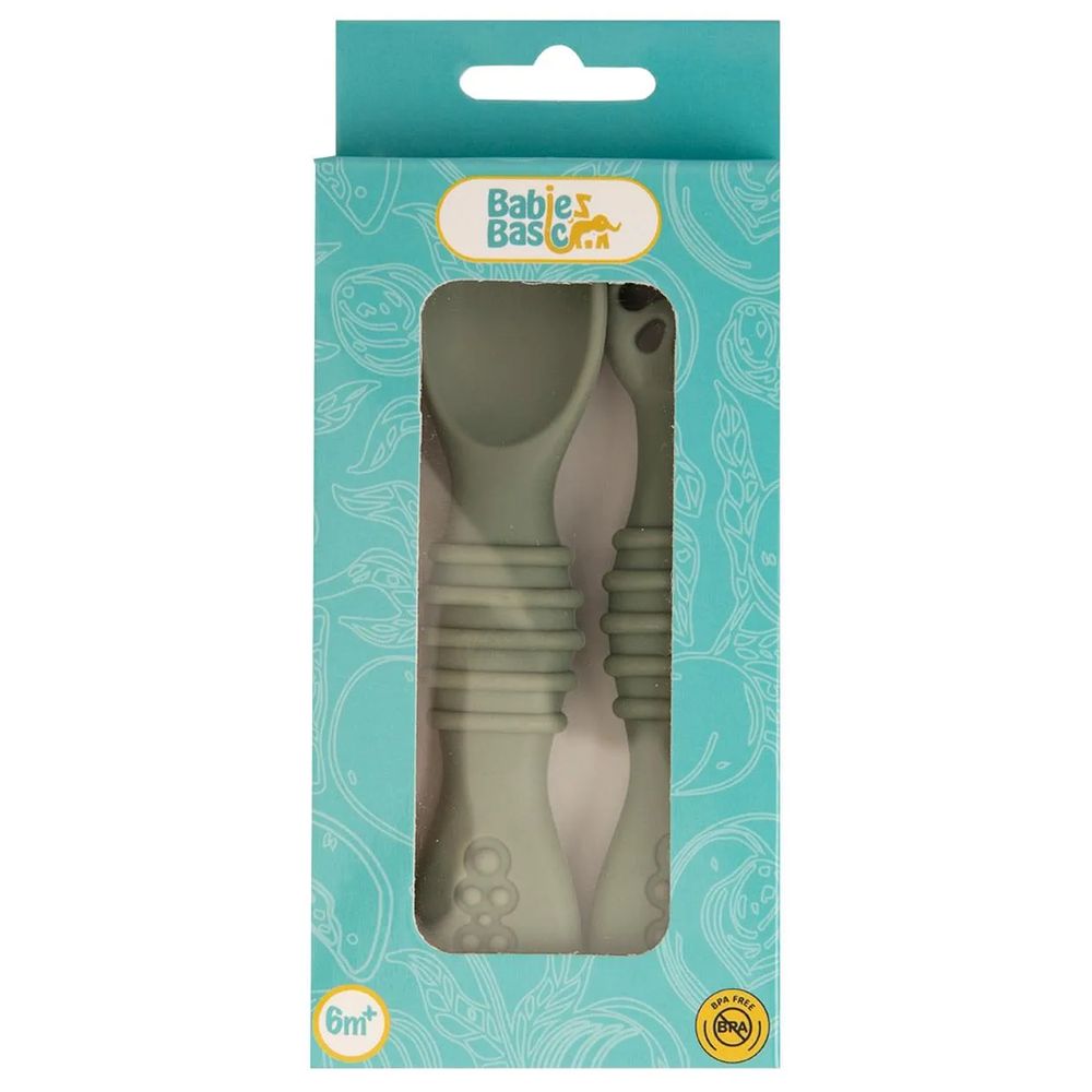 Babies Basic First Stage Training Silicone Spoon With Masher - Bottle Green