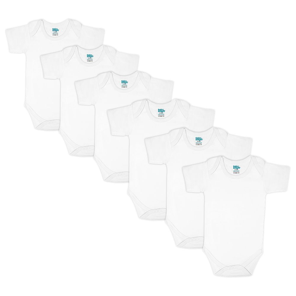 Babies Basic - 6pc-Set - 100% Cotton Short Sleeves Bodysuit - White