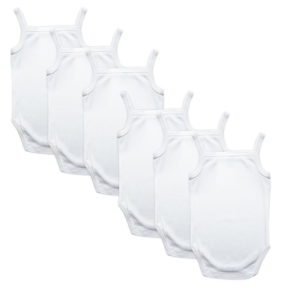 Babies Basic - 6pc-Set - Girl's Sleeveless Romper - White