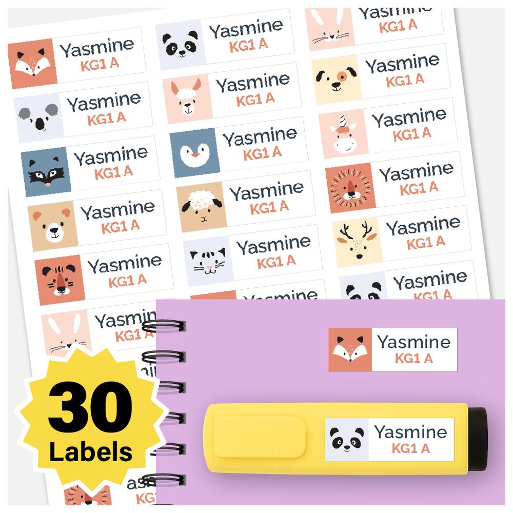 BonBon - Personalized Labels - Pack of 30 - Square Animals