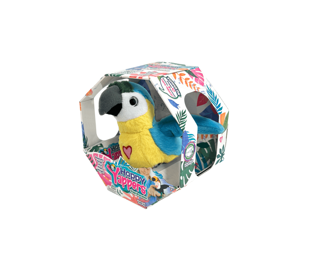 Happy Yappers - Blue Parrot Wearable Plush Bird - Blue/Yellow