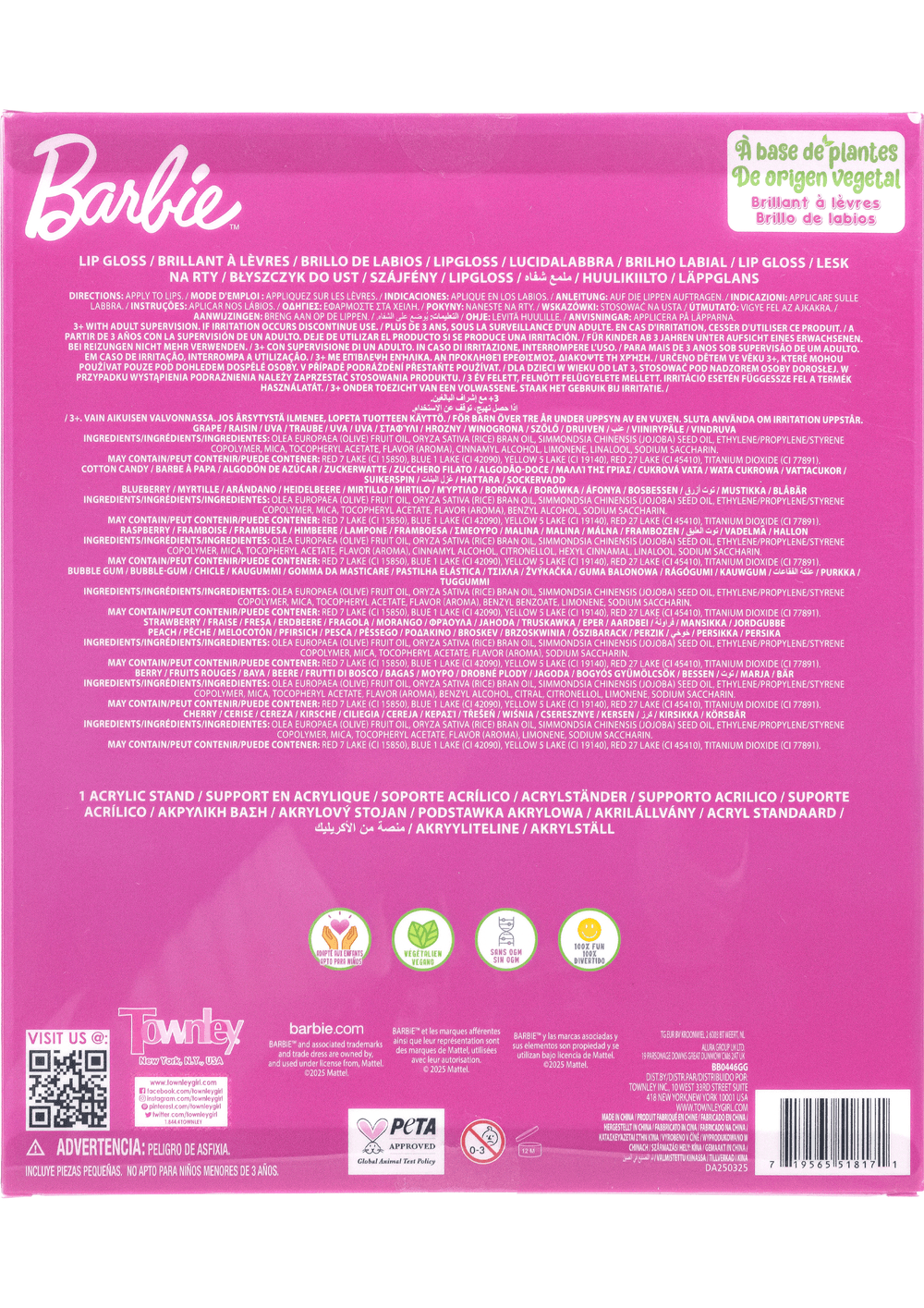 TownleyGirl - Barbie Lip Gloss Set With Acrylic Stand - Multicolor - 9 Pcs