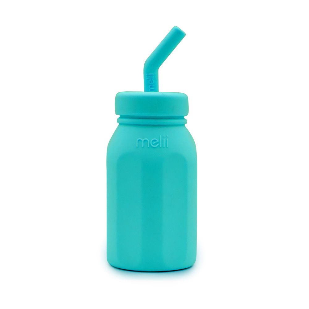 Melii - Silicone Water Bottle With Straw - Turquoise - 230ml