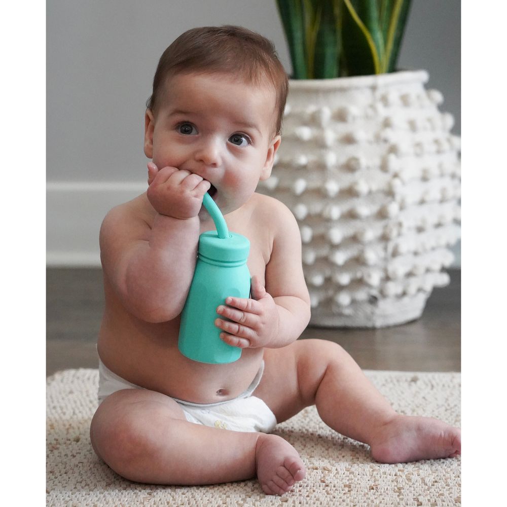 Melii - Silicone Water Bottle With Straw - Turquoise - 230ml
