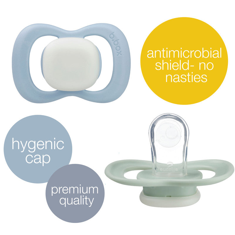 B.Box - Silicone Pacifier 0 to 6 M - Pack of 2 - Sage/Sky