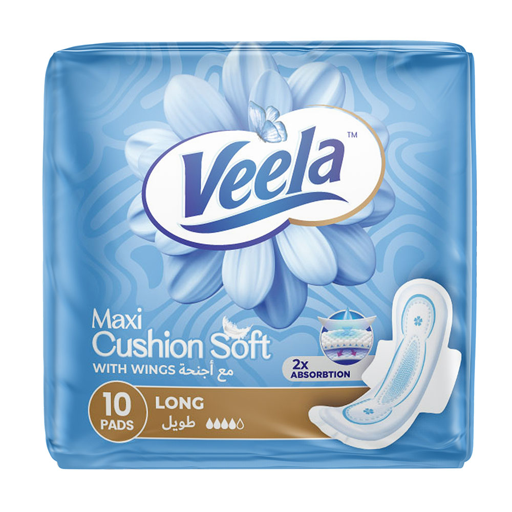 Veela Cushion Soft Maxi Pads With Wings - Long - 10 Pads